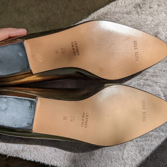Anne Klein Moss Green & Gold Loafers - Picture 2 of 4